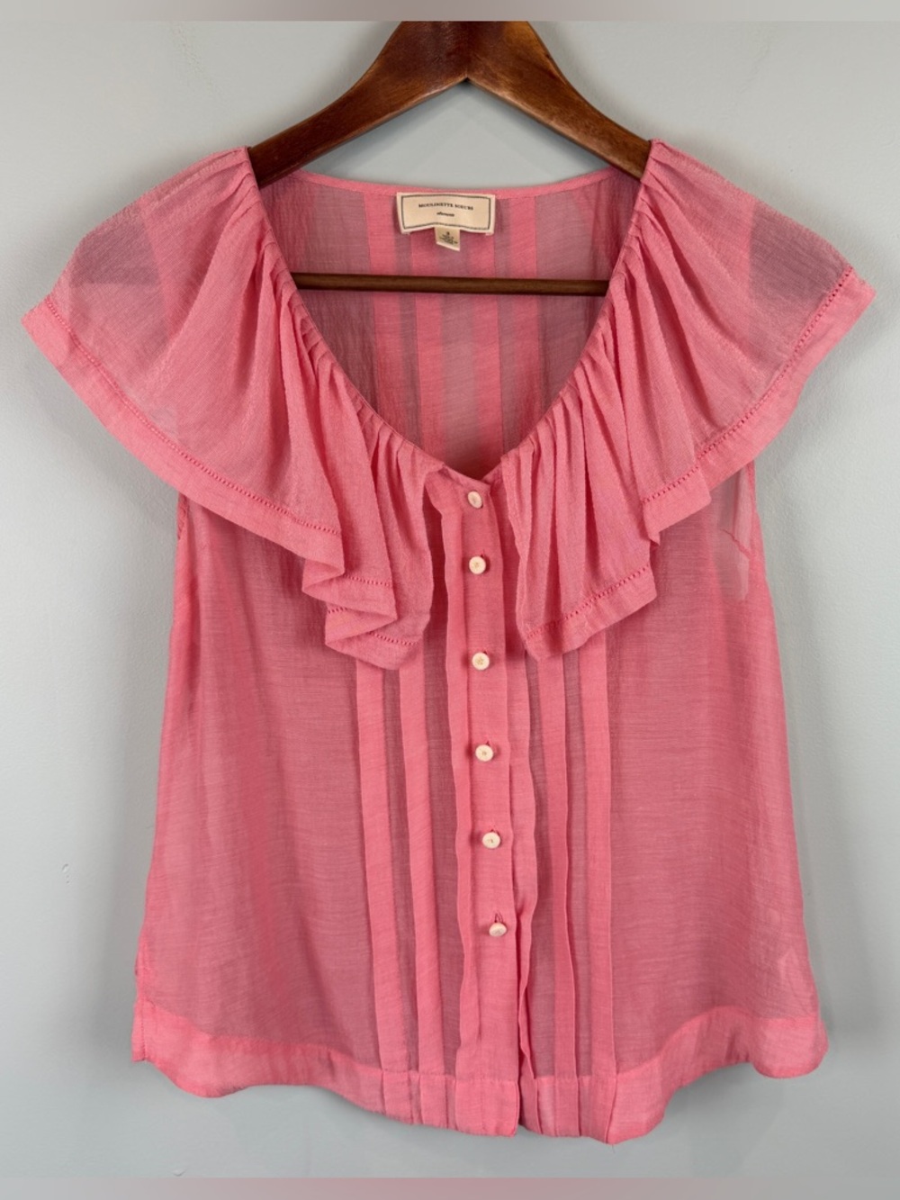 Anthro Moulinette Soeurs silk blend Ruffle button down sheer Blouse Parisian 2